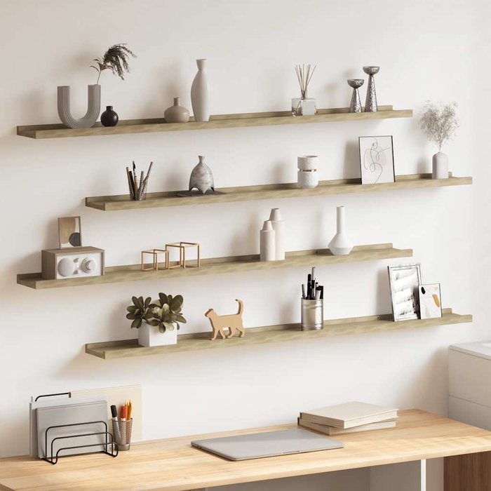 Estantes de pared, 4 piezas, roble sonoma, 115x9x3 cm