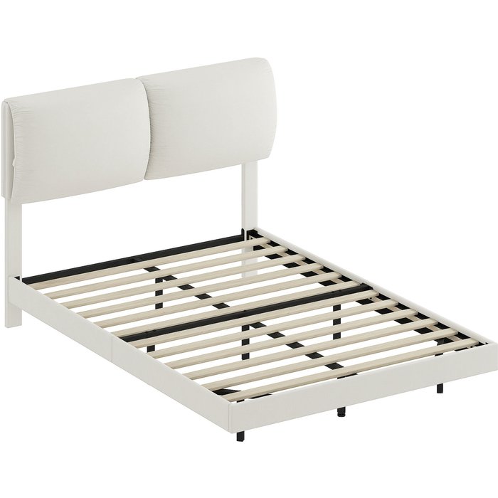 Estructura de cama homcom tejido tecnológico, metal beige 141x194x106.5 cm