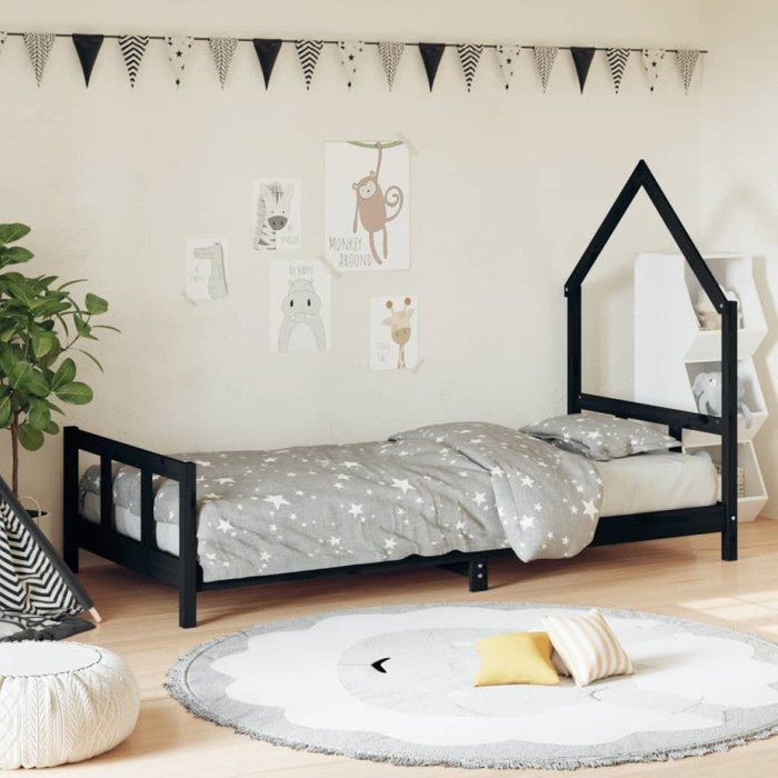 Vidaxl estructura de cama para niños madera de pino negro 90x190 cm