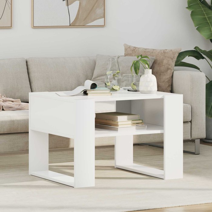 Mesa de centro blanca, 66 x 53 x 45 cm, madera de ingeniería.