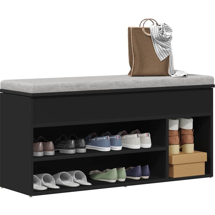 Banco zapatero negro de 102 x 30,5 x 45 cm, fabricado en madera de ingeniería.