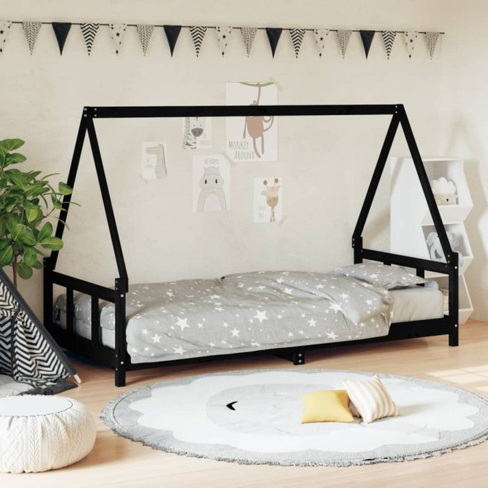 Estructura de cama para niños madera de pino negro 90x190 cm 90 x 190 cm / negro