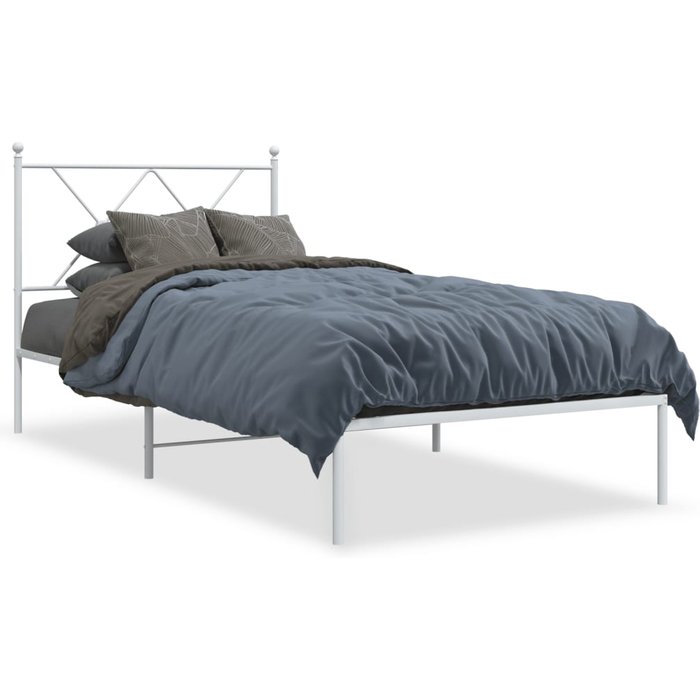 Estructura cama sin colchón con cabecero metal blanco 90x190 cm — comfortxl