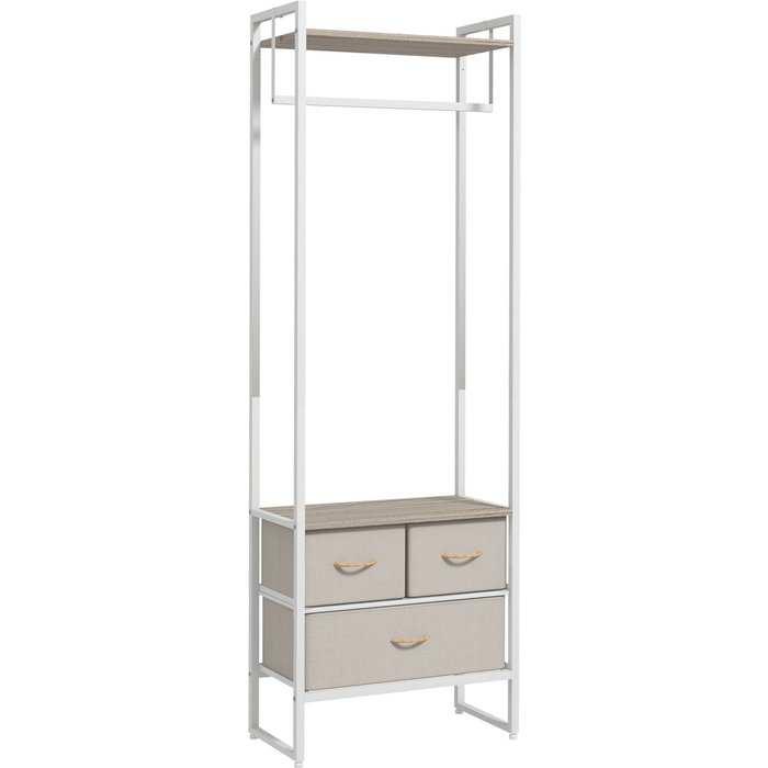 Soporte para perchas 3 cajones tela 58,5x30x178cm natural