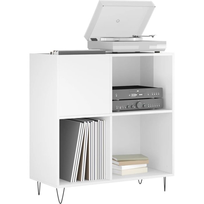 Mueble discos madera contrachapada blanco brillo 84,5x38x89 cm – comfortxl