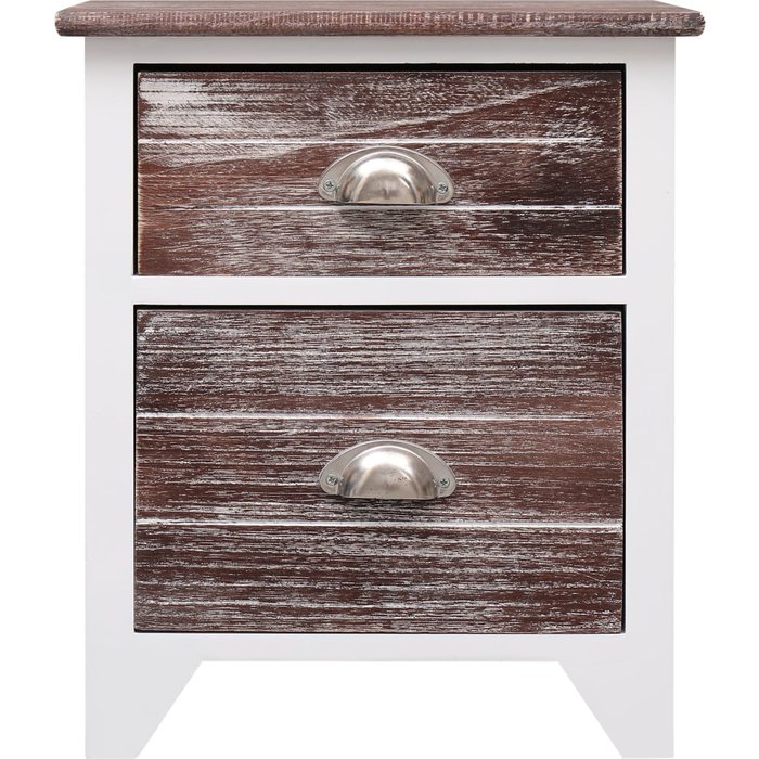 Mesita de noche marrón y blanca 38x28x45 cm madera de paulownia