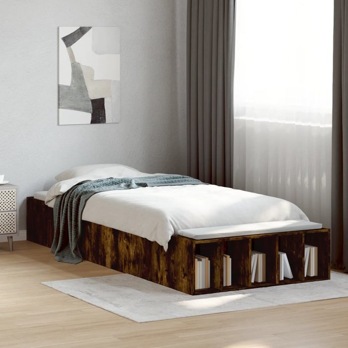 Vidaxl estructura de cama madera de ingeniería roble ahumado 90x200 cm