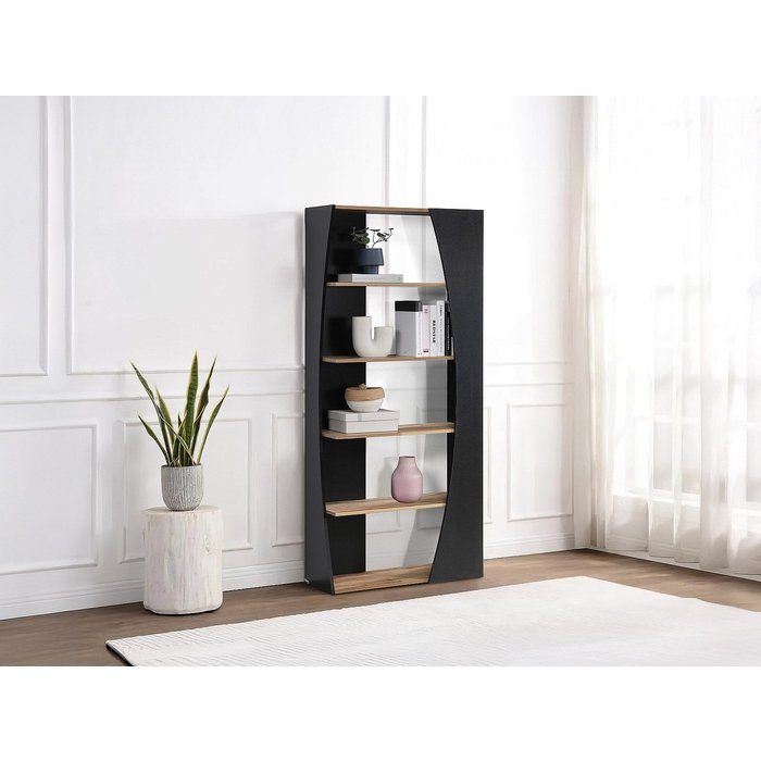 Estantería con 5 estantes - negro y natural - jilora