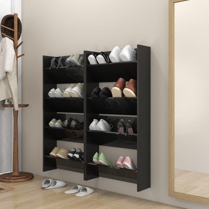 Zapateros de pared 4 piezas negro brillo 60x18x60 cm