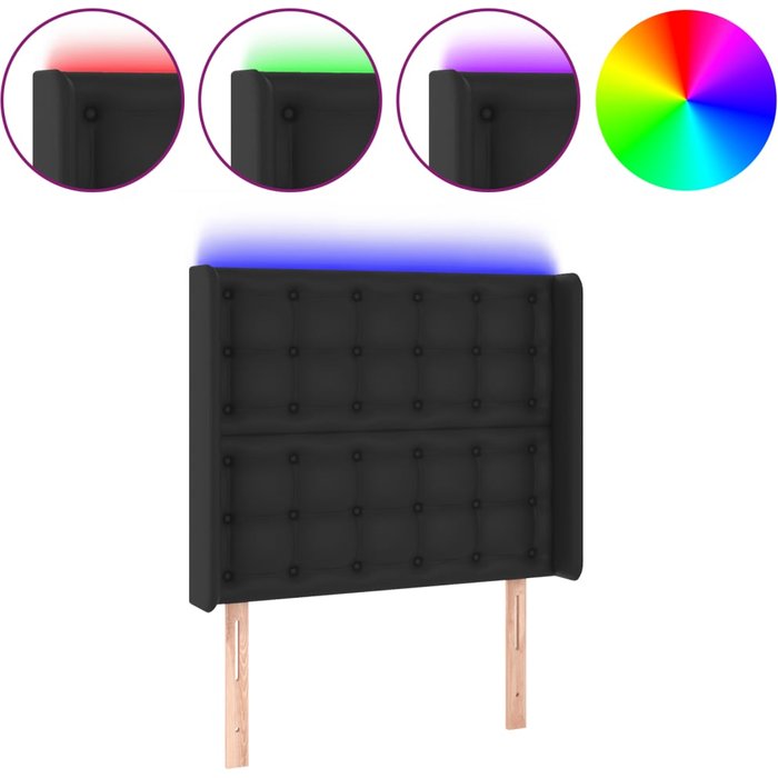 Cabecero cama - mueble cabecero con led cuero sintético negro 83x16x118/128 cm