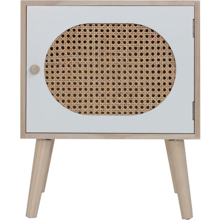 Mesita de noche rebecca mobili escandinava de madera con 1 puerta blanco marrón