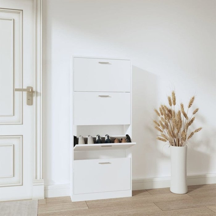 Mueble zapatero madera contrachapada blanco 59x17x150 cm v4899 unico / blanco