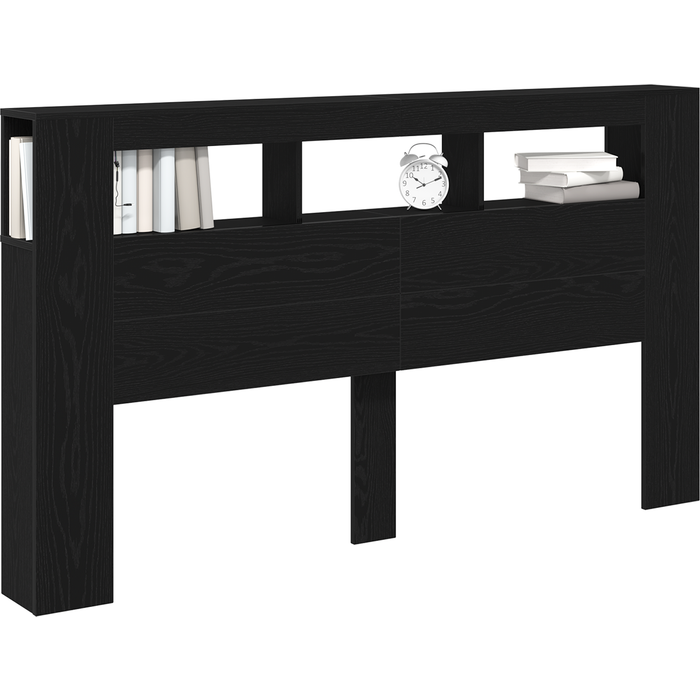 Cabecero con almacenaje y luz led roble negro 180x18,5x103,5 cm cfw82310