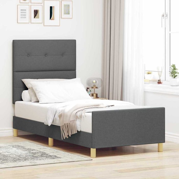 Estructura de cama con cabecera gris oscuro 80 x 200 cm tela vidaxl