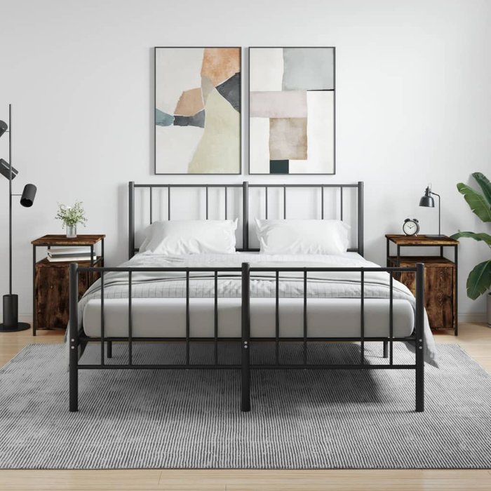 Mesitas de noche de 2 piezas, roble ahumado, 40x42x60 cm, madera de ingeniería.