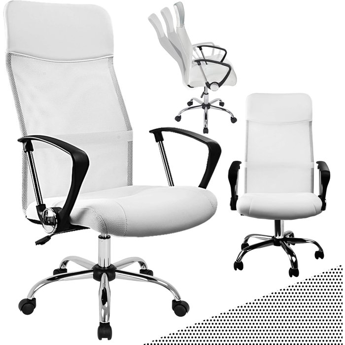 Silla de oficina blanca de piel sintética y malla