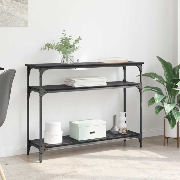 Mesa consola, roble negro, 100 x 29 x 75 cm, madera de ingeniería.