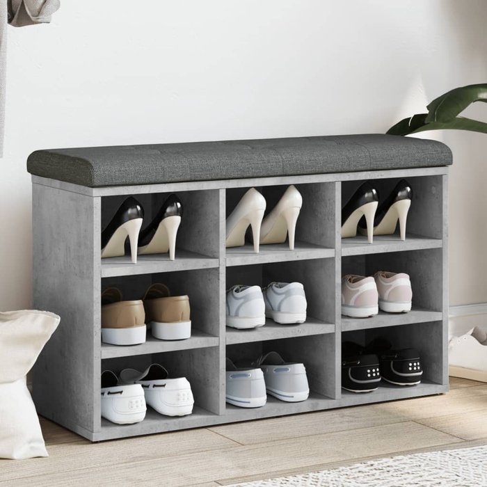 Banco zapatero gris hormigón 82x32x50 cm de madera contrachapada