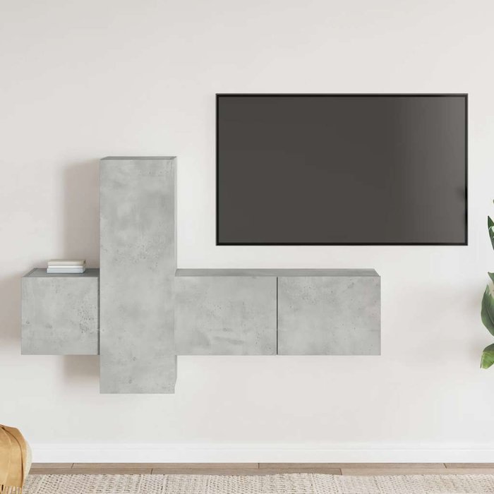 Conjunto de mueble de tv de 3 piezas, gris hormigón, madera de ingeniería