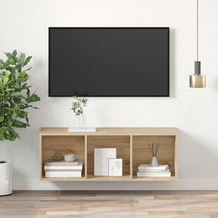 Mueble de tv de pared, roble sonoma, 37x37x107 cm, madera de ingeniería