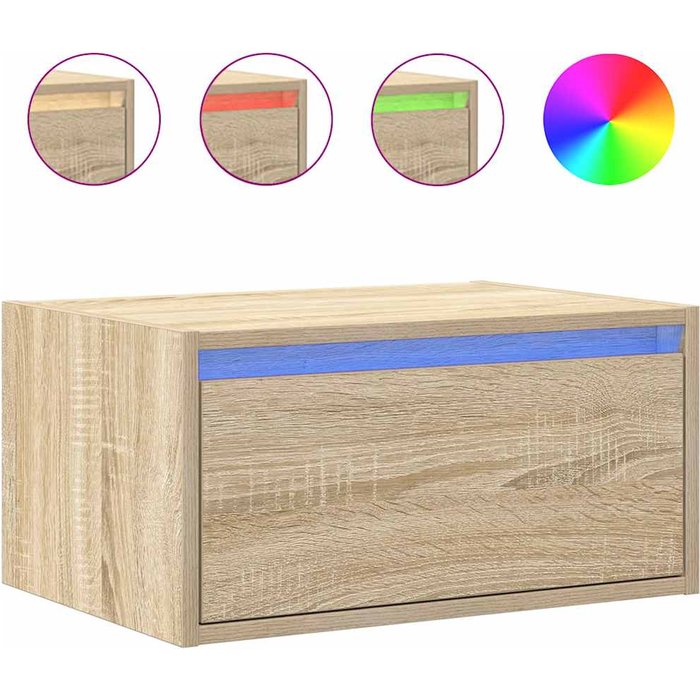 Mesita de noche de pared con luces led roble sonoma - comfortxl