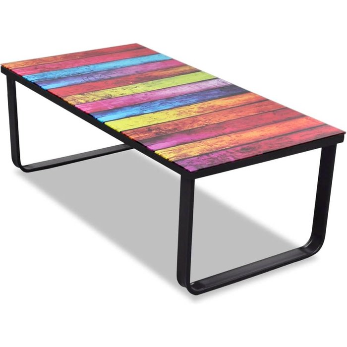 Mesa de centro con estampado de arcoíris tapa de cristal