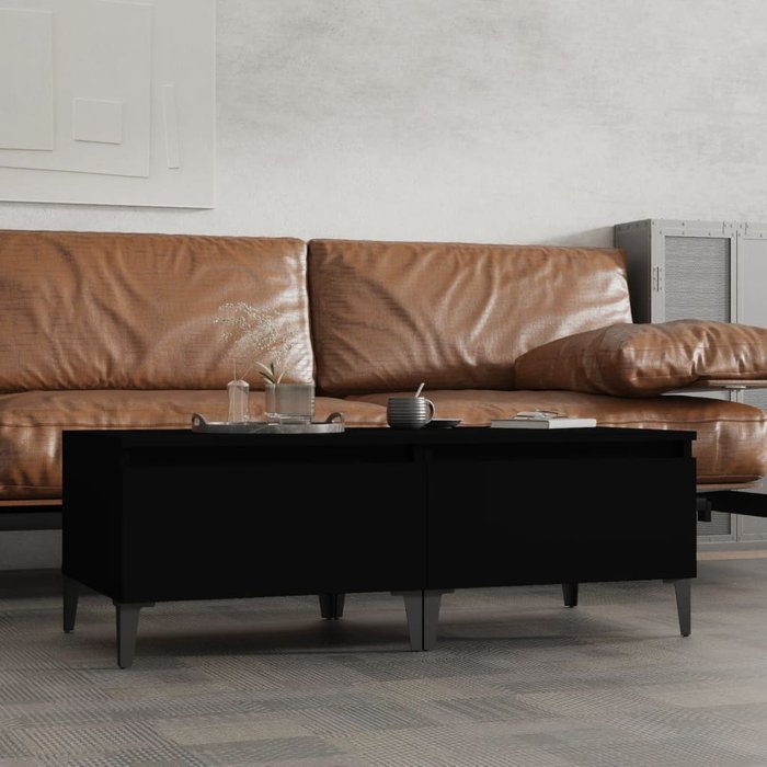 Mesitas auxiliares, 2 unidades, negras, 50x46x35 cm, madera de ingeniería.