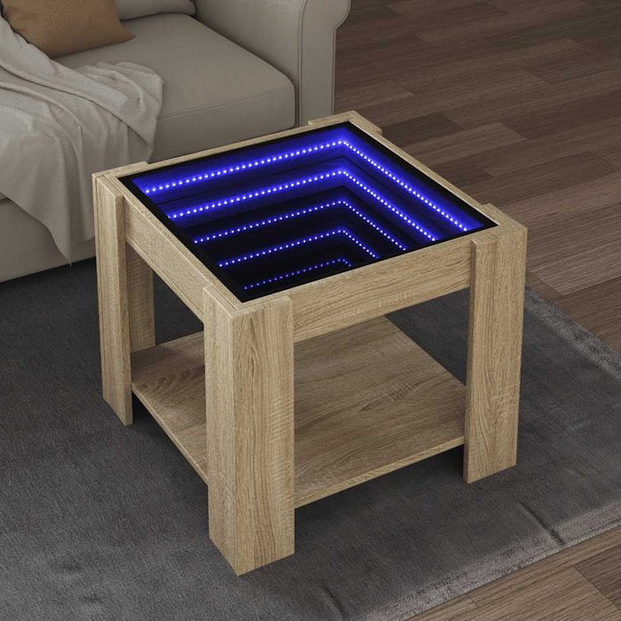 Mesa de centro y led madera ingeniería roble 53x53x45 cm