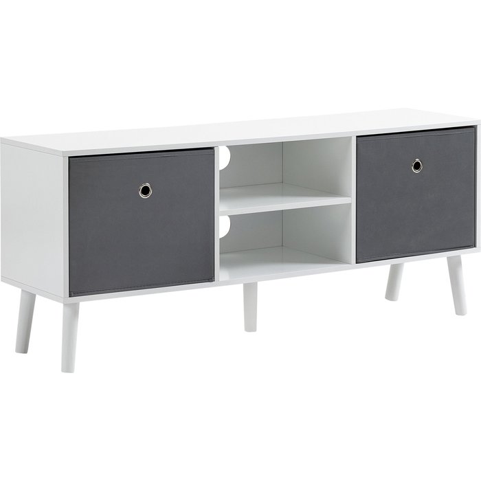 Mueble tv hasta 50 blanco gris 2 cajones tela estantes 110x29x46cm