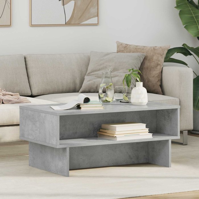 Mesa de centro, gris hormigón, 80 x 46 x 35 cm, madera de ingeniería.