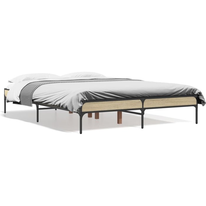 Vidaxl estructura cama madera ingeniería metal roble sonoma 135x190 cm