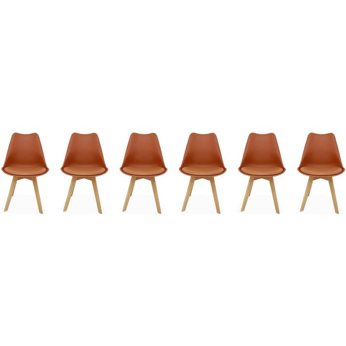 Silla escandinava con patas de madera de haya, set de 6 terracota - 47x55x81 cm