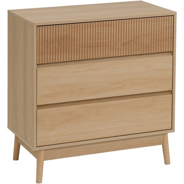 Mueble de 3 cajones de mdf natural 80x40x80 cm con patas de pino