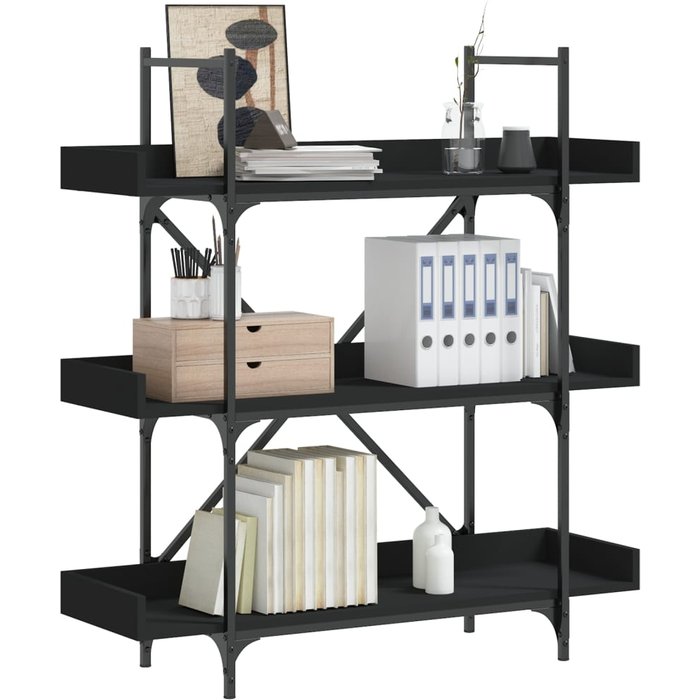 Librería de 3 niveles de madera contrachapada negra 100x33x108,5 cm