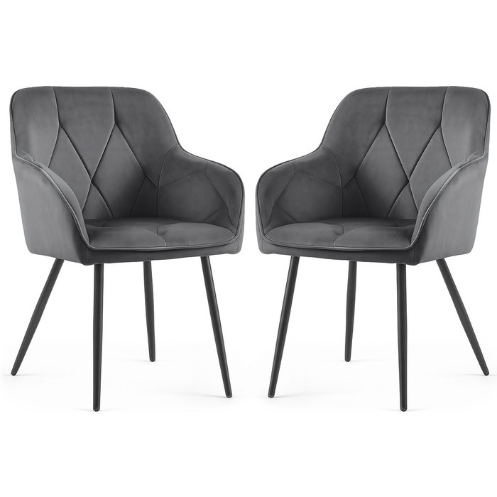 Juego de 2 sillas en terciopelo acolchado diamante grafito patas negras