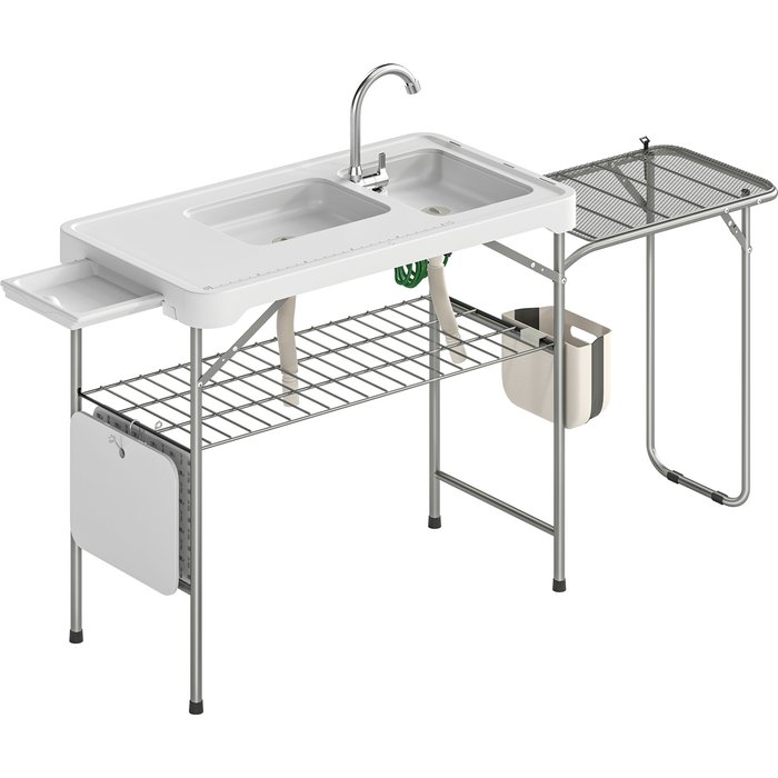 Mesa limpieza pescado outsunny metal, hdpe blanco 177.5x58x110 cm