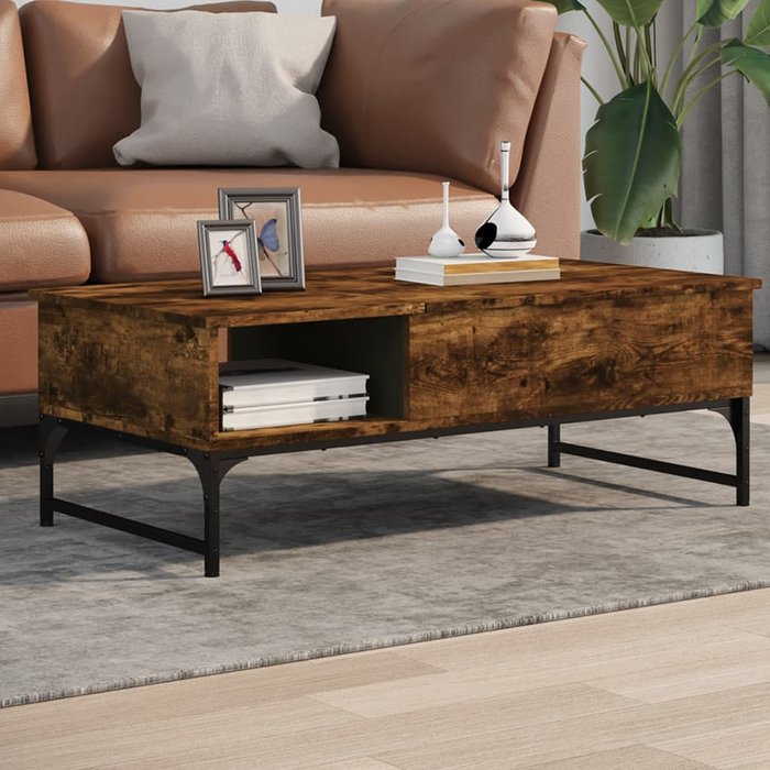 Mesa de centro roble ahumado 100x50x35 cm madera contrachapada y metal