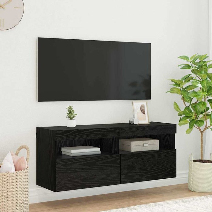 Mueble de tv de pared, roble negro, 100 x 30 x 40 cm, madera de ingeniería