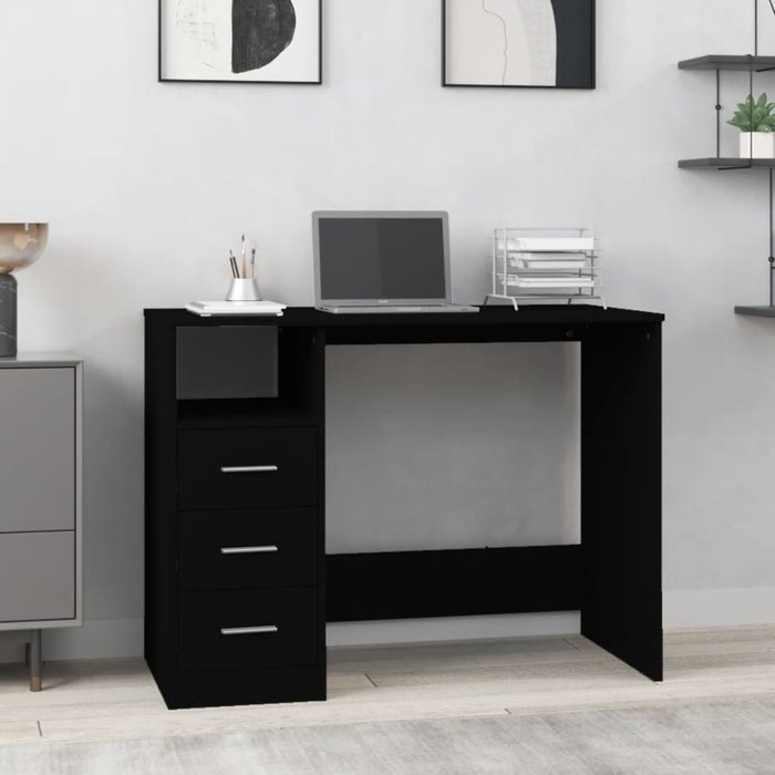 Maison exclusive - escritorio cajones madera contrachapada negro 102x50x76 cm