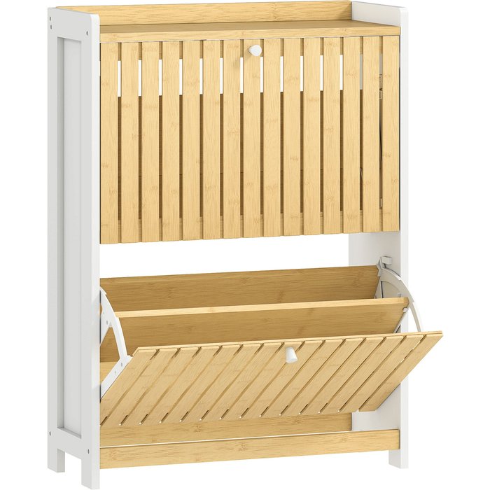 Zapatero estrecho homcom mdf, bambú blanco y natural 60x24x82.5 cm 837-592v00wt