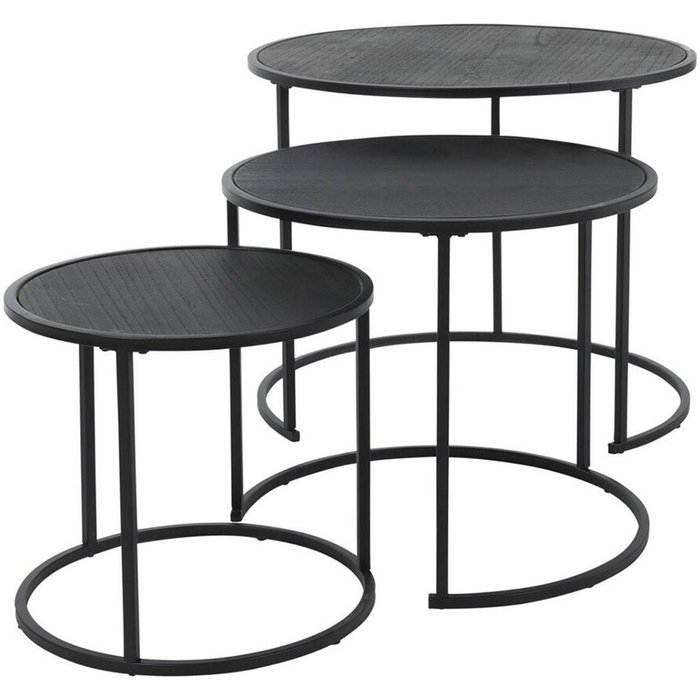 Wellhome juego de 3 mesas nido en metal melamina color negro ø35ø45ø55cm