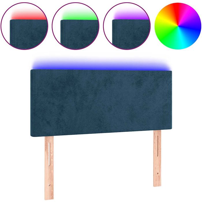 Cabecero cama - mueble cabecero con led de terciopelo azul 100x5x78/88 cm