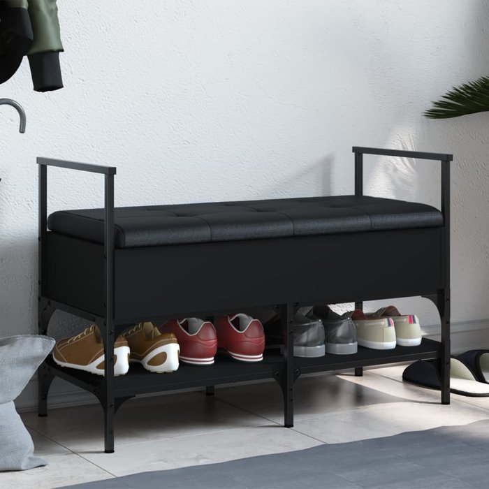 Banco zapatero madera de ingeniería negro 85,5x42x57,5 cm - comfortxl