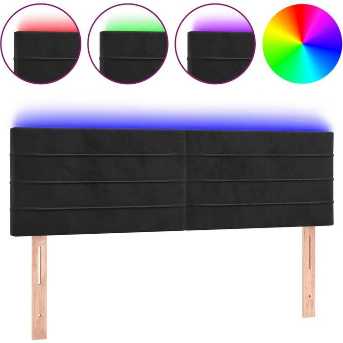 Cabecero con led de terciopelo negro 144x5x78/88 cm - comfortxl
