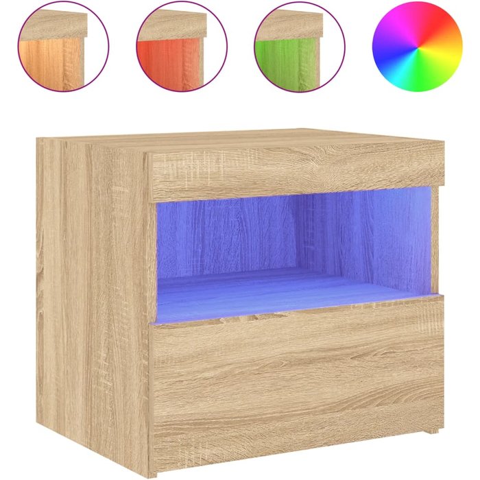 Mesita de noche,mesilla de noche con luces led roble sonoma 50x40x45 cm cfw17882