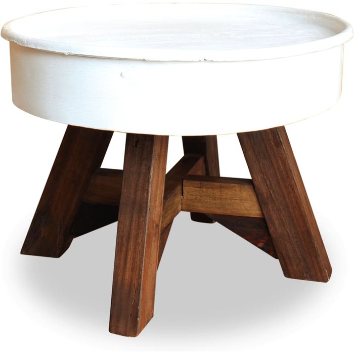 Mesa de centro madera maciza recuperada 60 x 45 cm blanco