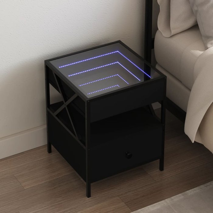 Mesita de noche con led infinity negro 40x40x51 cm