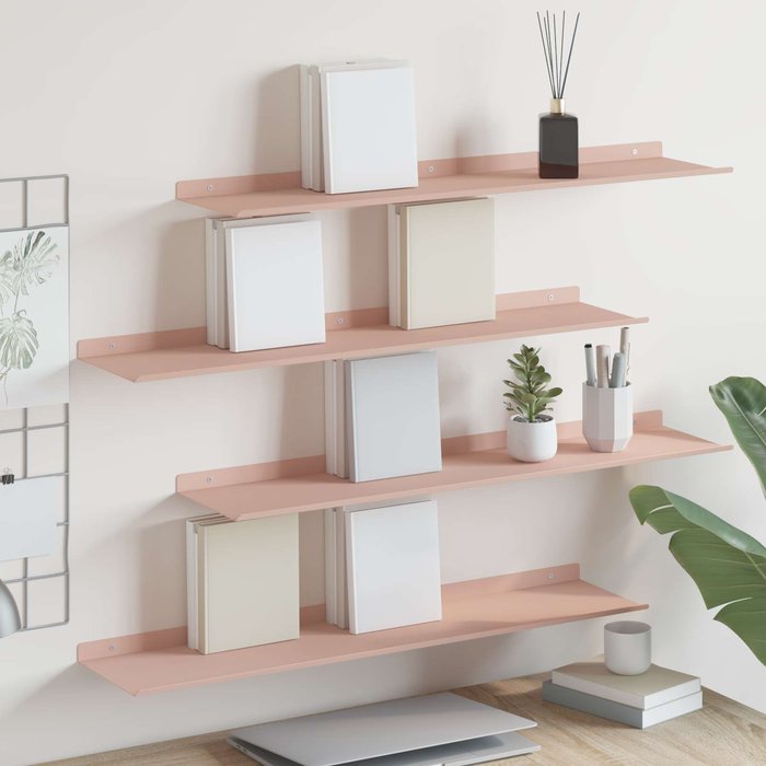 Estante flotante, 4 unidades, rosa, 80 x 18 x 2,5 cm, acero