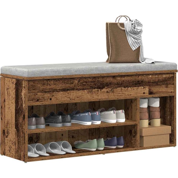 Banco zapatero de madera antigua 102x30,5x45 cm madera de ingeniería