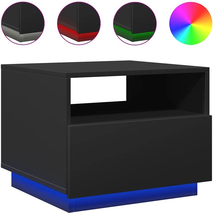 Mesa de centro con luces led negro 50x49x40 cm - comfortxl